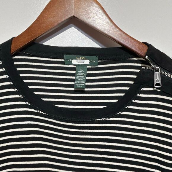 Ralph Lauren Jeans Co. Women's Black White Stripe Long Sleeve Knit Top Size XL - Picture 5 of 9